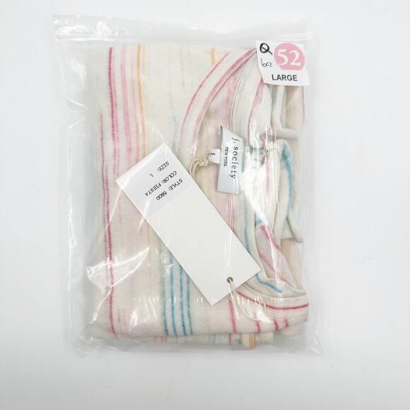 J.Society Short Sleeve Knit Tee Off White Fiesta Stripe 5800-FIE00 NEW Large L - Picture 9 of 9